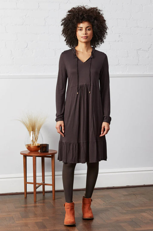 NOW 25% OFF Nomads Plain Gathered Jersey Tunic Dress in Cacao