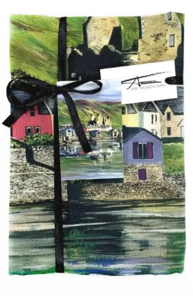 Avril Thomson-Smith Tea Towel - Reflections Scalloway, Shetland