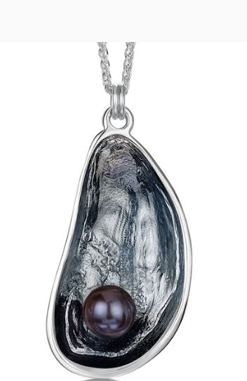 NEW Sheila Fleet Mussel Oxidised Silver Large Pendant with Black Pearl (SPXX290)