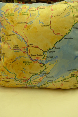Judith Glue Highlands of Scotland Map Small Cushion