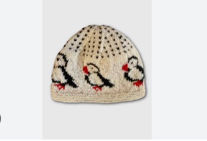 From The Source Hand Knitted Puffin Hat - Cream