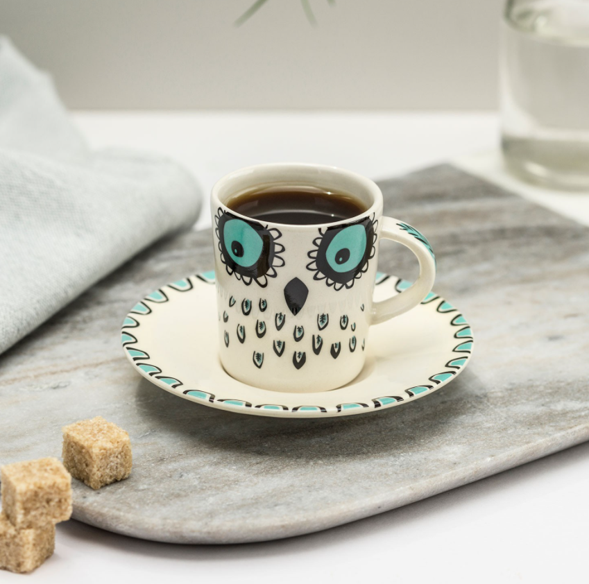 Hannah Turner Owl Espresso Cup and Saucer
