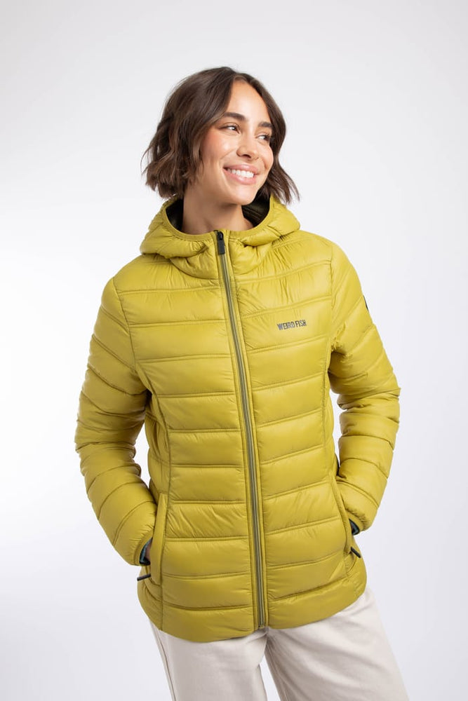 NEW Weird Fish Eshka Padded Hooded Jacket in Tarragon