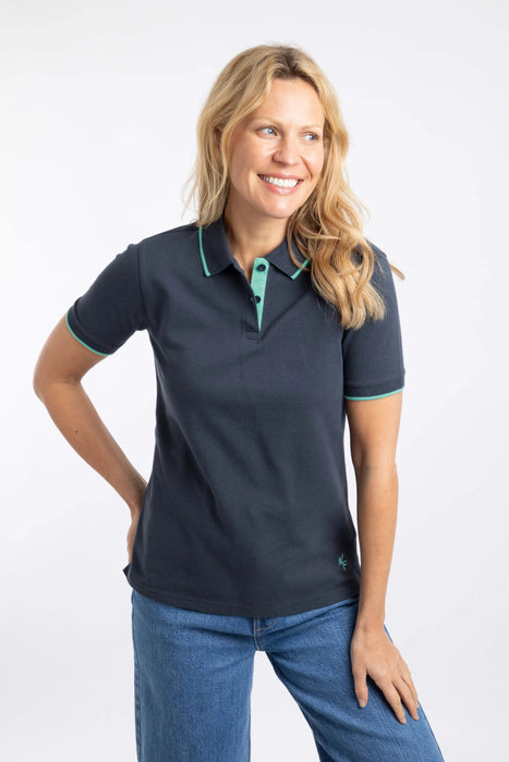 NEW Weird Fish Pammie Organic Cotton Polo Top in Navy