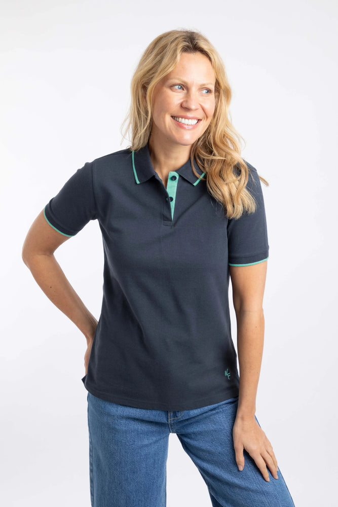 NEW Weird Fish Pammie Organic Cotton Polo Top in Navy