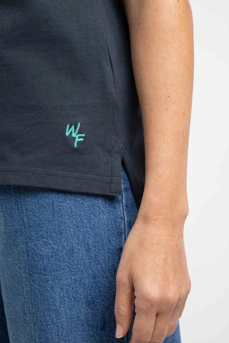 NEW Weird Fish Pammie Organic Cotton Polo Top in Navy