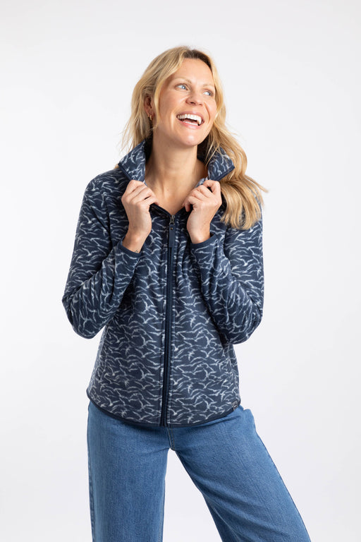 Weird Fish - Rochelle Full Zip Printed Microfleece in 'Night Blue'