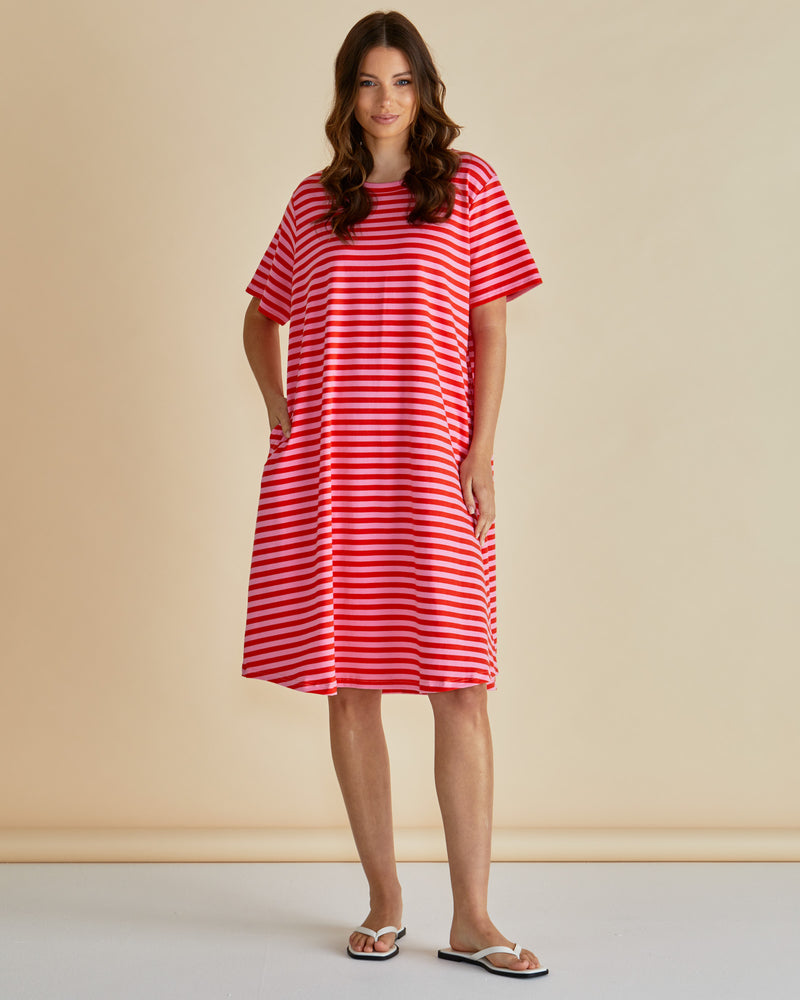 Betty Basics Eloise T-shirt Dress in Pink/Red Stripes
