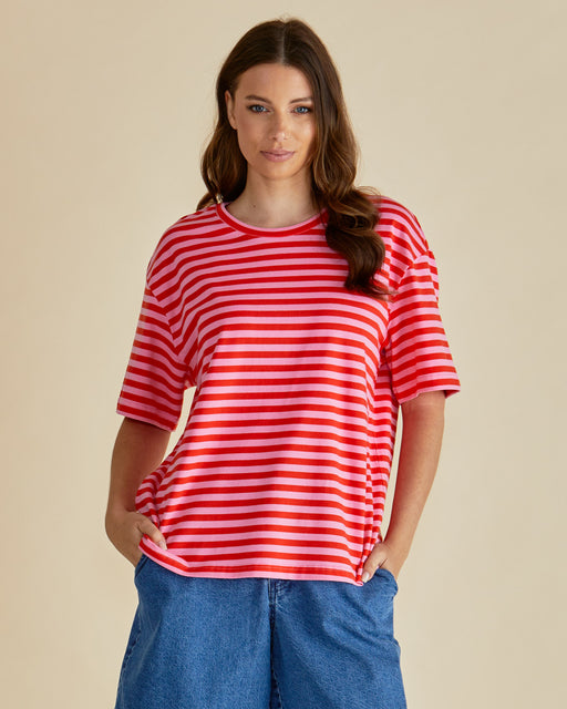 Betty Basics Relax Boxy T-shirt in Pink/Red Stripes