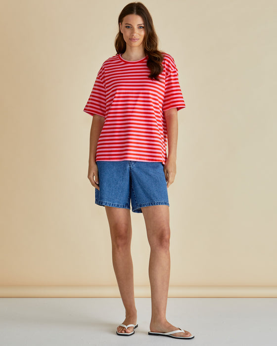 Betty Basics Relax Boxy T-shirt in Pink/Red Stripes