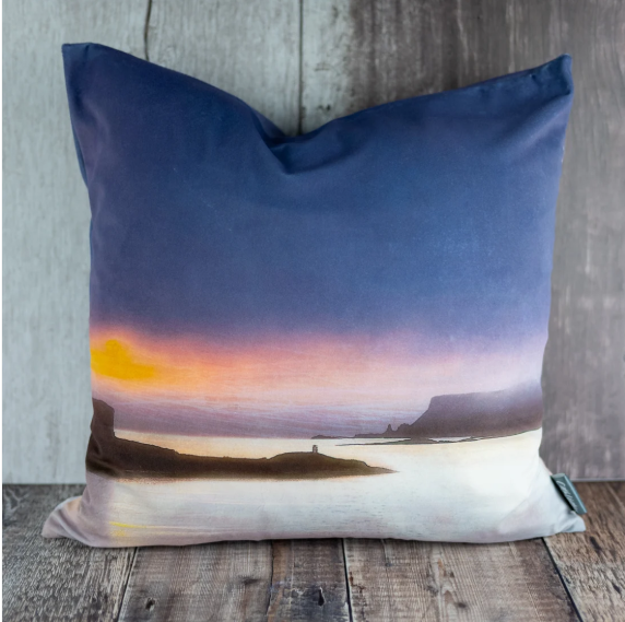Cath Waters - Ardtreck Lighthouse Skye Velvet Cushion