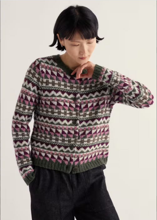 NEW Seasalt Dawson Pick Fairisle Cardigan - Zig Zag Geo Dark Hellebore