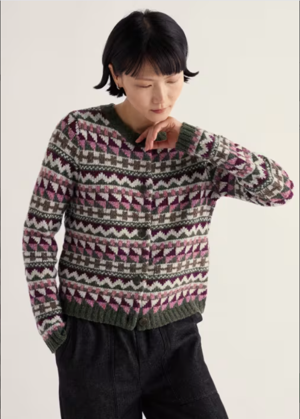 NEW Seasalt Dawson Pick Fairisle Cardigan - Zig Zag Geo Dark Hellebore