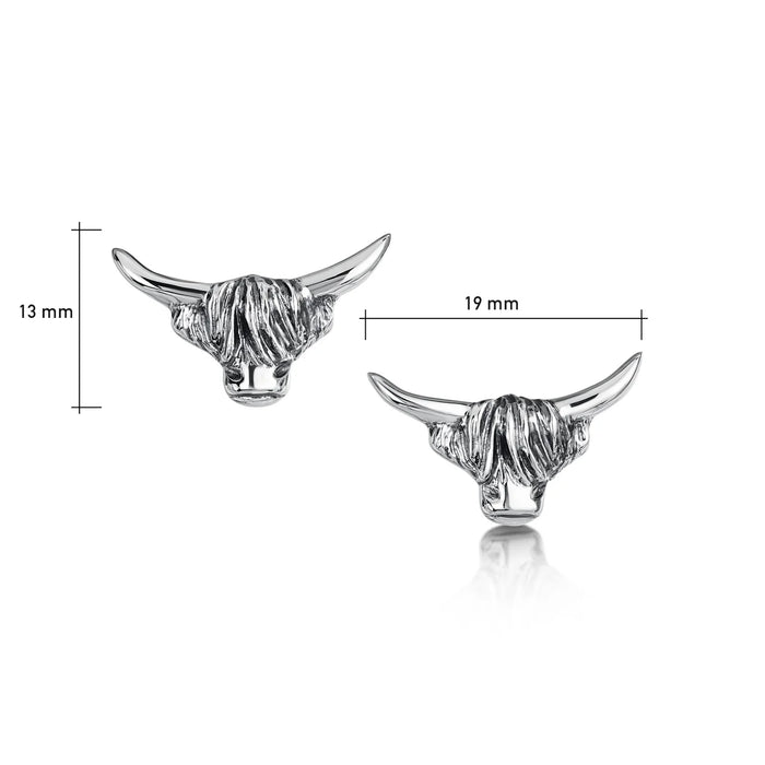 Sheila Fleet Highland Cow Small Stud Earrings in Oxidised Silver (E0304)