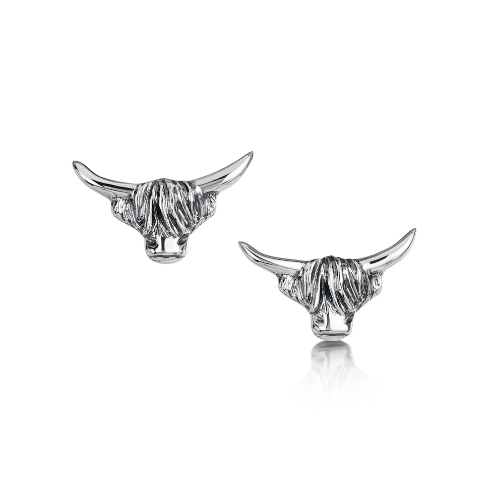 Sheila Fleet Highland Cow Small Stud Earrings in Oxidised Silver (E0304)
