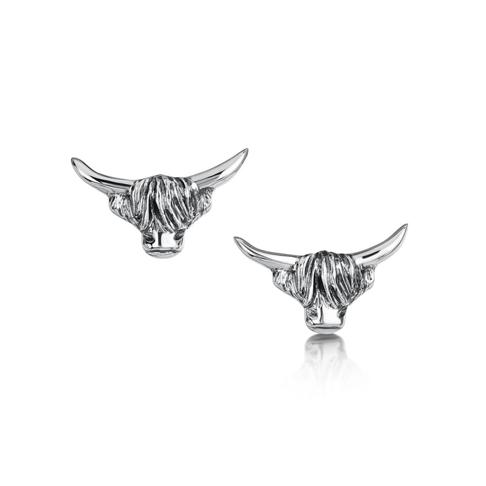 Sheila Fleet Highland Cow Small Stud Earrings in Oxidised Silver (E0304)