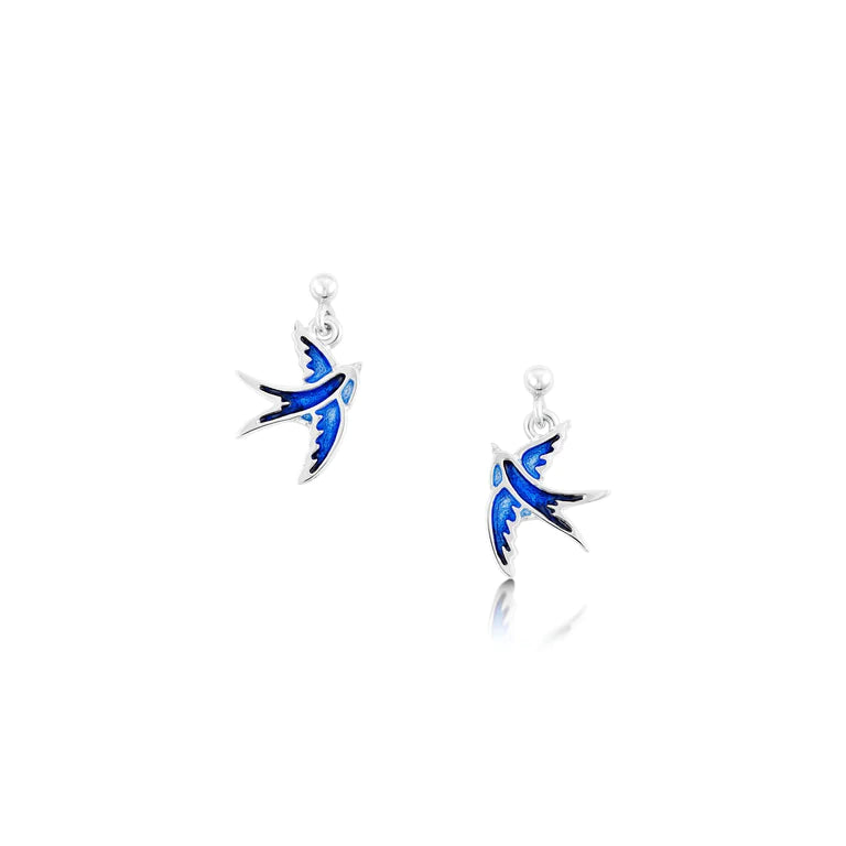 Sheila Fleet Swallows Drop Earrings in Sapphire Enamel (EE0197)
