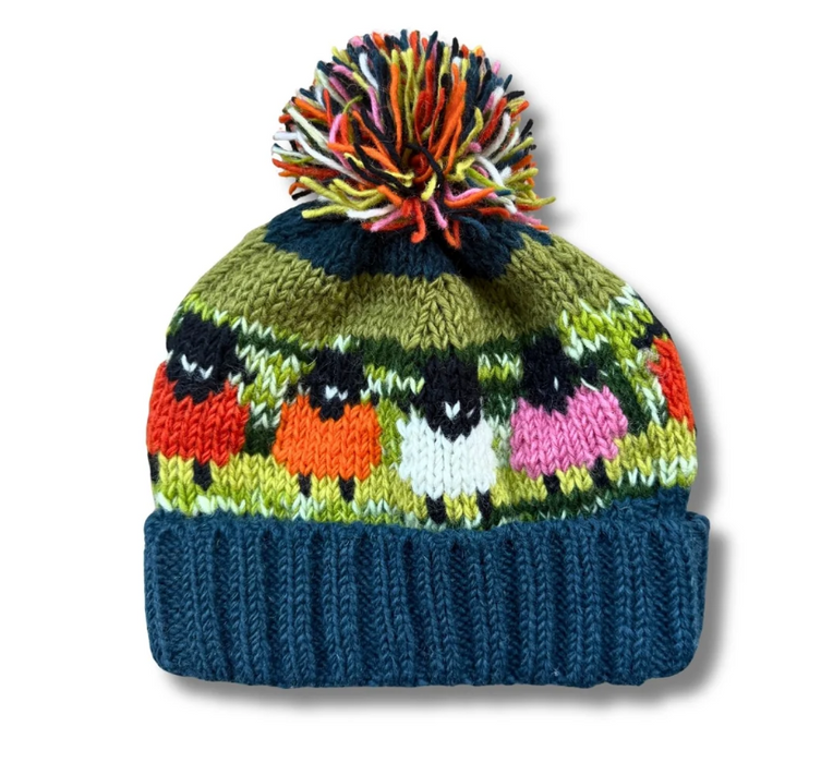 From The Source Hand Knitted Sheep Wool Bobble Hat