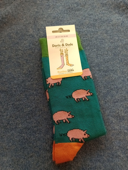 Doris & Dude Teal Green Pink Pig Socks