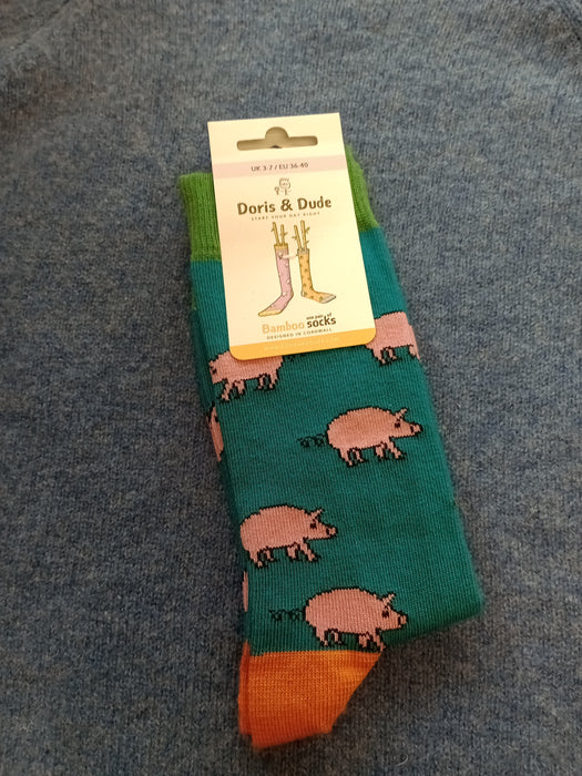 Doris & Dude Teal Green Pink Pig Socks