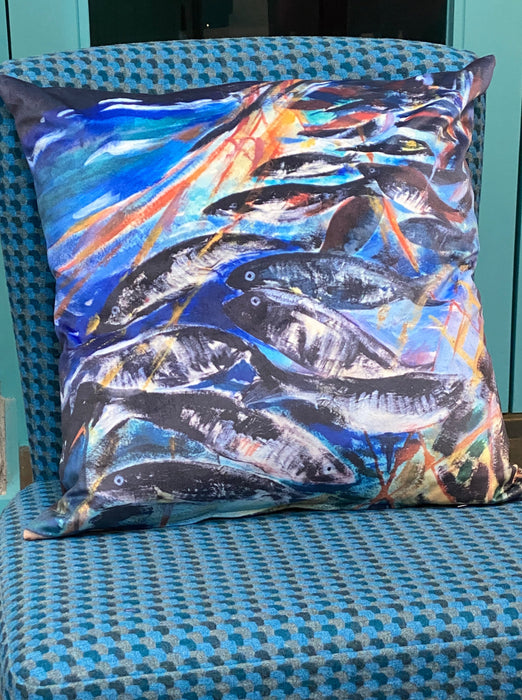 Jane Glue 'Silver Darlings, Orkney' Velvet Cushion