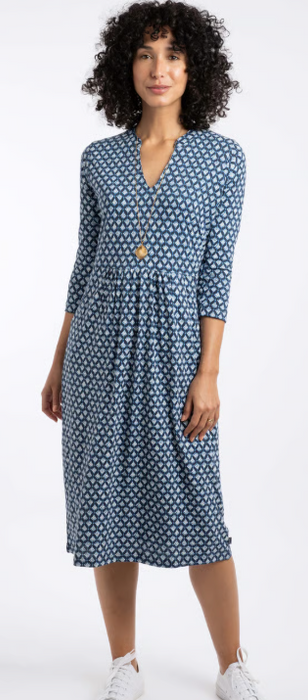 NEW 25% OFF Weird Fish Isolde Printed Jersey Midi Dress Indigo