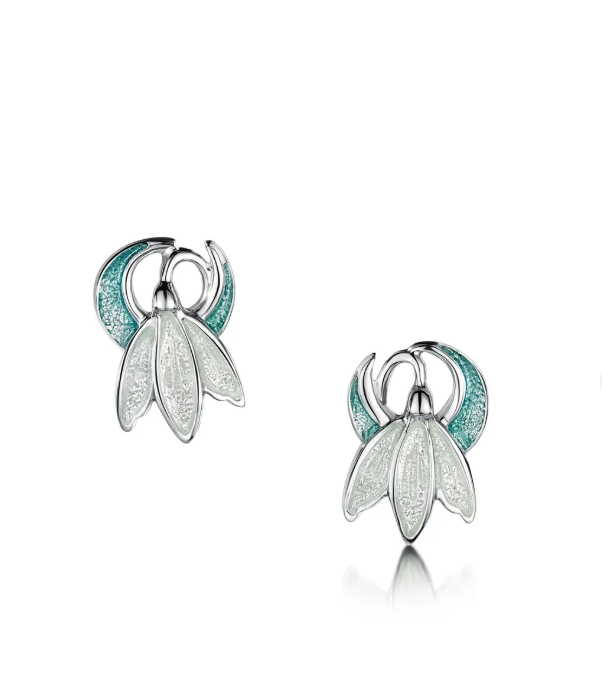 NEW Sheila Fleet Snowdrop Small Stud Earrings in Leaf Enamel (EE0226)