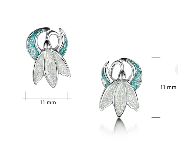 NEW Sheila Fleet Snowdrop Small Stud Earrings in Leaf Enamel (EE0226)