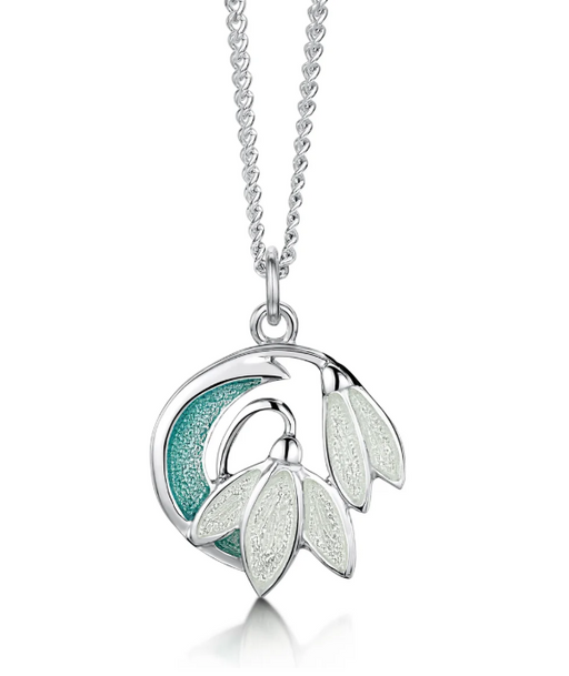 NEW Sheila Fleet Snowdrop Small 2 Flower Pendant In Leaf Enamel (EP0230)