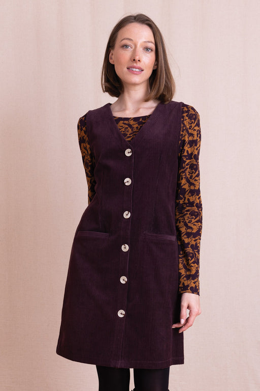NEW Nomads Buttoned Through Pinnafore Dress in Burgundy