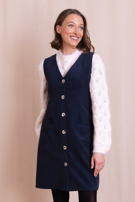 NEW Nomads Buttoned Through Pinnafore Dress in Navy