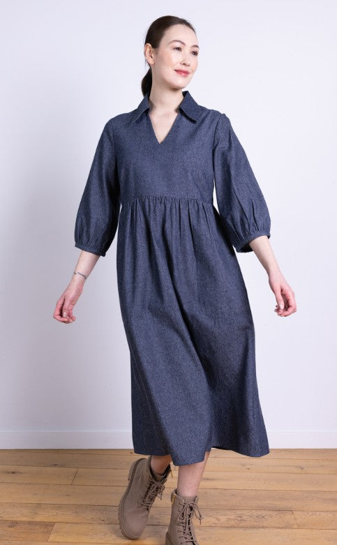 NEW 25% OFF Nomads Chambray Open Collar Midi Dress