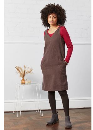 NOW 25% OFF Nomads Tie Shoulder Needlecord Pinafore Dress - Siltstone