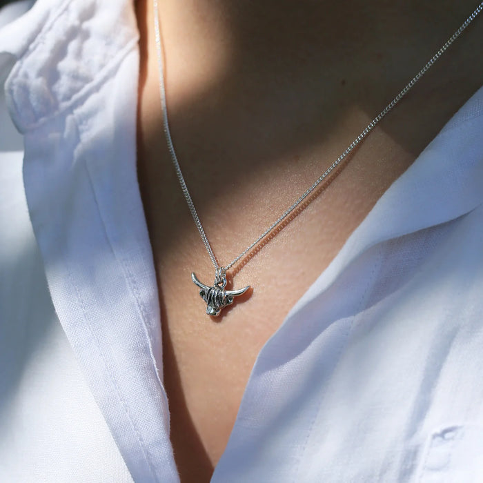 Sheila Fleet Highland Cow Small Pendant in Oxidised Silver (P304)