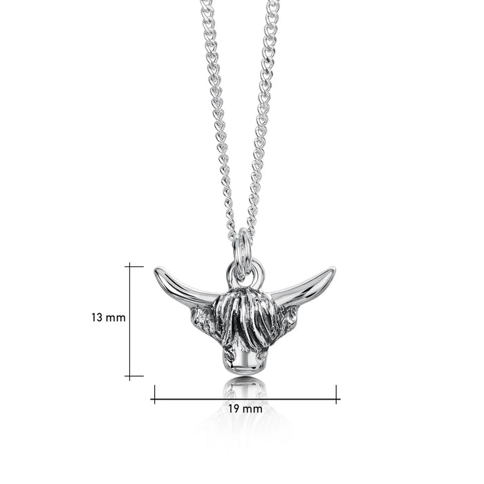 Sheila Fleet Highland Cow Small Pendant in Oxidised Silver (P304)
