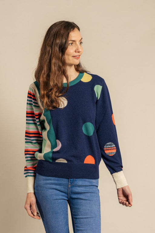NEW Eribe Melrose Stripe and Dots Reversible Sweater - Navy Dot