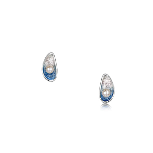 NEW Sheila Fleet Mussel Stud Earrings with Peach Pearls in Mussel Blue Enamel (ESE00290-MUSBL)