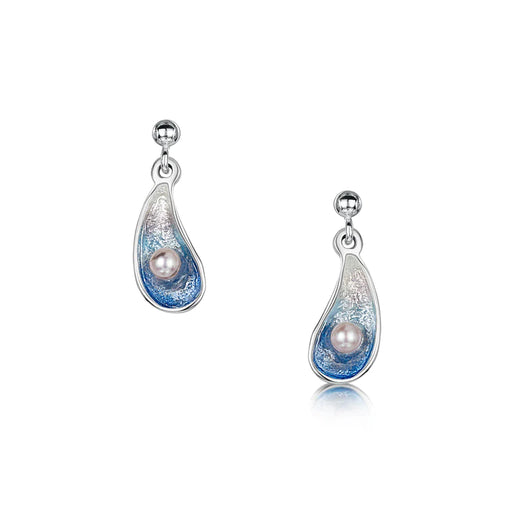 NEW Sheila Fleet Mussel Small Drop Earrings with Peach Pearls in Mussel Blue Enamel (ESE0290-MUSBL)