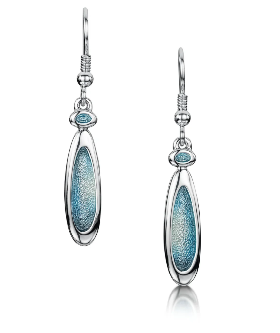 NEW Sheila Fleet  Shoreline 2 Pebble Earrings In Blue Grey Enamel (EE166)