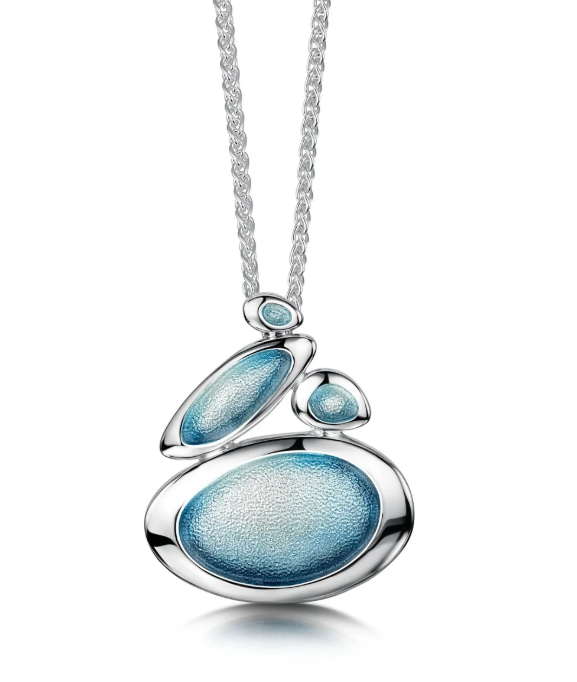 NEW Sheila Fleet Shoreline Pebble Cluster Pendant in Blue Grey Enamel (EPX168-BGREY)