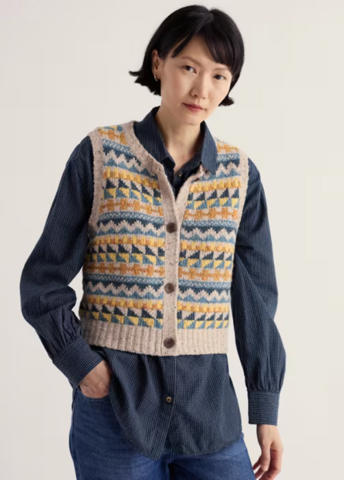 NEW Seasalt Dawson Pick Fairisle Vest - Zig Zag Bright Marine Mix