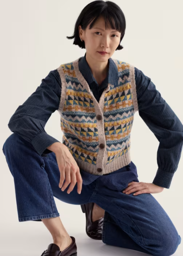 NEW Seasalt Dawson Pick Fairisle Vest - Zig Zag Bright Marine Mix