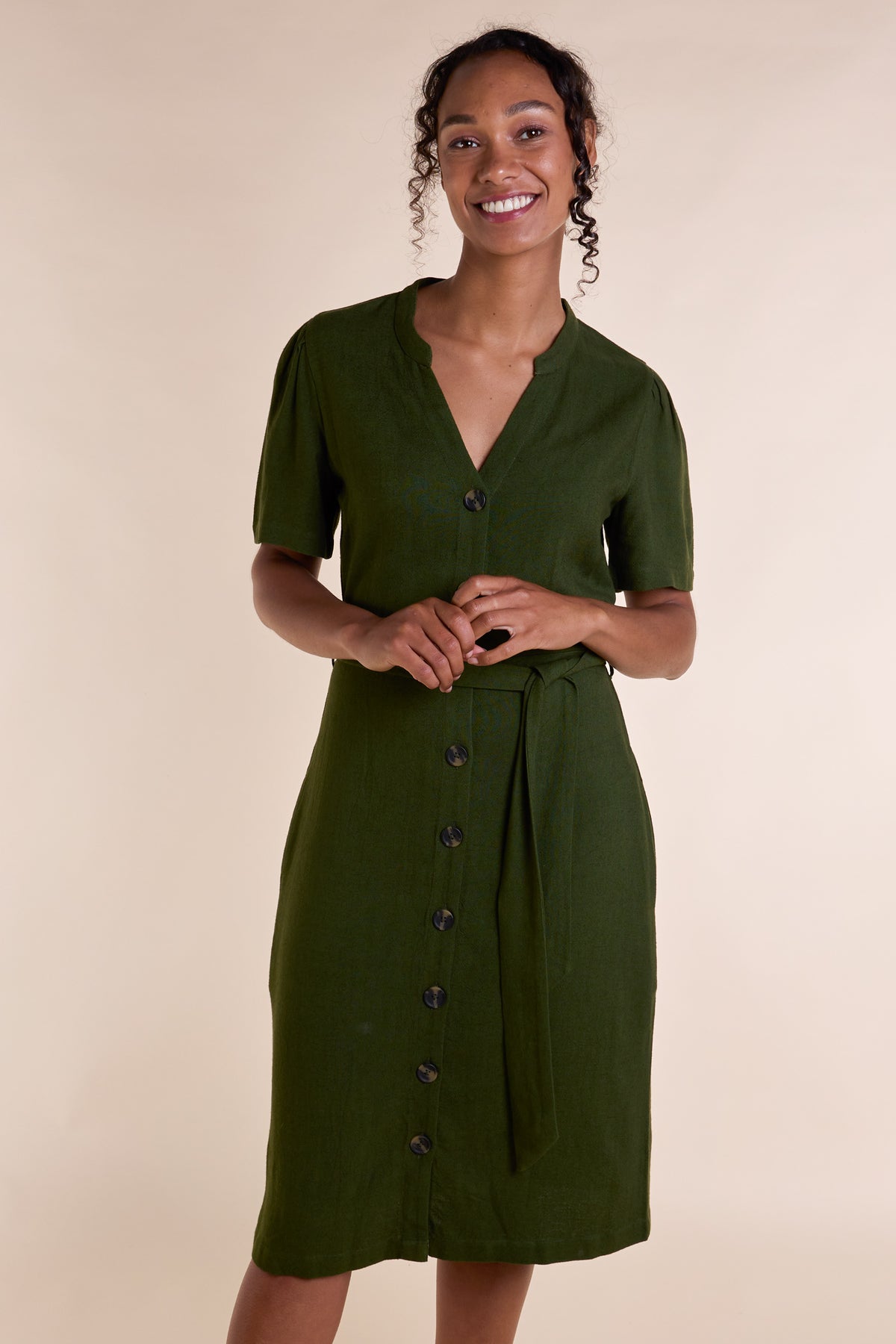 Cotton Linen Dress for Women Elegant Casual Summer Spring Button