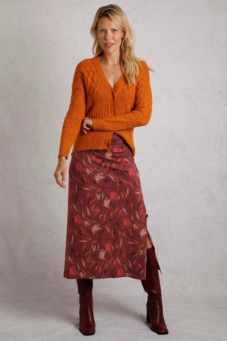 Weird Fish Rene Organic Cotton Printed Jersey Maxi Skirt Rhubarb