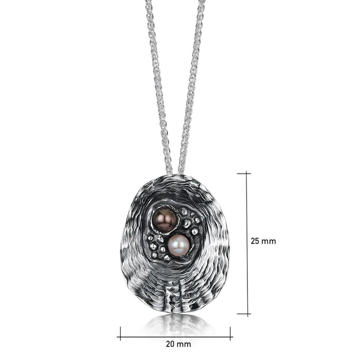 NEW Sheila Fleet Limpet Oxidised Large Pendant with Black & Peach Pearls (SPX293)