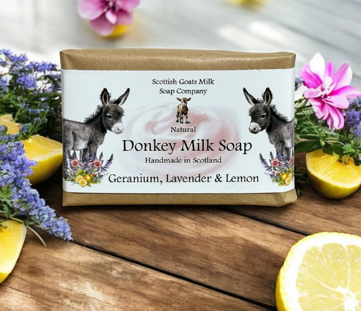 Scottish Donkey Milk Soap Company - 95g Bar of Soap (Geranium/Lavander/Lemon)