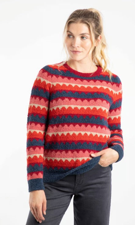 NEW 25% OFF Weird Fish Tyla Cosy Knit Scalloped Knit Jumper - Antique Cherry