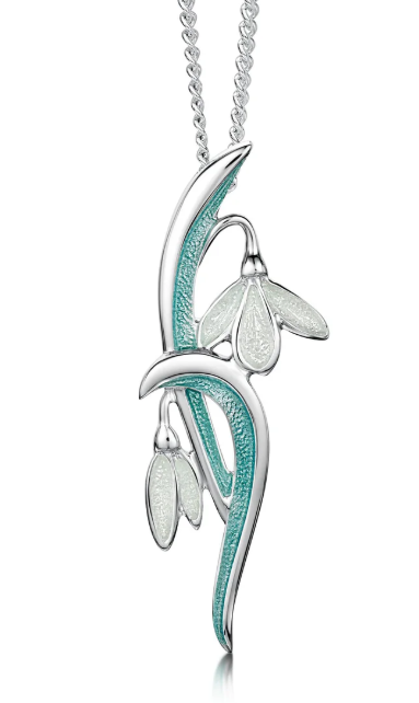 Sheila Fleet Snowdrop Slender Silver Pendant Necklace in Leaf Enamel (EP228)