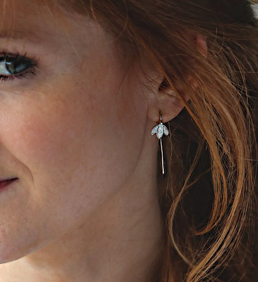 Sheila Fleet Snowdrop Sterling Silver Stem Earrings in Crystal Enamel (EP226)