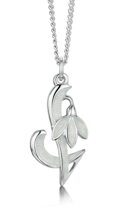 Sheila Fleet Snowdrop Small Silver Pendant Necklace in Crystal Enamel (EP0226)